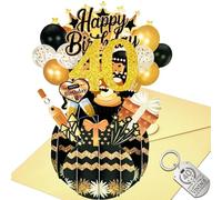 Joybble Black Gold Birthday Cards, 40th Happy Birthday Greeting Card for Women Men, 3D Pop Up Greeting Card with Keychain and Envelope, Funny 40th Birthday Gifts Cards for Father Mum Friend