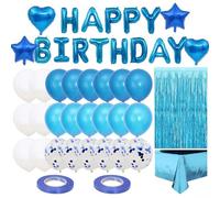 Joybble Blue Birthday Balloons, Happy Birthday Party Decorations Set, Latex Confetti Ballons with Star Heart Foil Balloon, Self Inflating Balloon with Fringe Curtain Tablecloth for Kids Adults