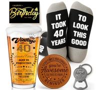 Joybble Gifts for Men, 40th Birthday Gifts for Men with Novelty Socks, Personalised 40 Years Old Beer Glass in Vintage Box, 40th Beer Gift Birthday Decoration, Valentines Day Gift Sets for Him