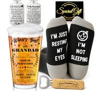 Joybble Grandad Beer Glass Gift Set, World's Best Grandad Premium Birthday Gifts for Men, Christmas Presents with Funny Socks & Opener, 16 Fluid Ounces Capacity