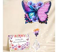 Joybble Granny Gifts, Gift for Granny from Grandchildren - Butterfly Crystal Suncatcher, Special Nana Birthday Gifts, for Nanny on Mother's Day, Mothers Day Crystal Gifts for Nana, with Greeting Card