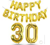 Joybble Happy Birthday Balloons, Gold Number 30th Balloon, 40 Inch Light Gold Foil Number 3 & 0 Balloons, 30 Year Old Birthday Party Decorations Women & Men Anniversary Decor Supplies, with Ribbon