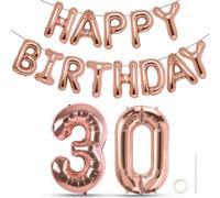 Joybble Happy Birthday Balloons, Rose Gold Number 30th Balloon, 30 Inch Rose Gold Foil Number 3 & 0 Balloons, 30 Year Old Birthday Party Decorations Women & Men Anniversary Decor Supplies