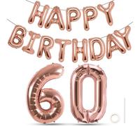 Joybble Happy Birthday Balloons, Rose Gold Number 60th Balloon, 40 Inch Rose Gold Foil Number 6 & 0 Balloons, 60 Year Old Birthday Party Decorations Women & Men Anniversary Decor Supplies