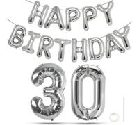 Joybble Happy Birthday Balloons, Sliver Number 30th Balloon, 40 Inch Sliver Foil Number 3 & 0 Balloons & Letter Balloon, 30 Year Old Birthday Party Decorations Women & Men Anniversary Decor Supplies