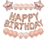 Joybble Happy Birthday Banner Balloon, 16 Inch Rose Gold Foil Letters Banner Set with Confetti Balloons, Self Inflating Balloons with Star Balloon Birthday Party Decorations for Kids Adult