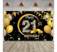 Joybble Happy Birthday Banner, Gold 1.1 x 1.8m, 21th Decoration for Her Him, Backdrop for Boys & Girls, 21 Years Old Birthday Party Supplies, Backgroud for Anniversary Party Festivals