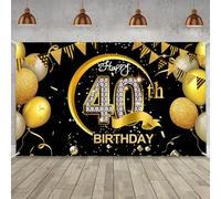 Joybble Happy Birthday Banner, Gold 1.1 x 1.8m, 40th Decoration for Her Him, Banner for Mens & Womens, 40 Years Old Birthday Party Supplies, Backgroud for Anniversary Party Festivals