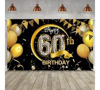 Joybble Happy Birthday Banner, Gold 1.1 x 1.8m, Decoration for Her Him, Banner for Mens & Womens, Birthday Party Supplies, Backgroud for Anniversary Party Festivals (Black - 60th)