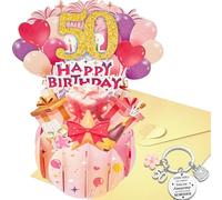 Joybble Pink Birthday Cards, 50th Happy Birthday Greeting Card for Women, 3D Pop Up Greeting Card with Keychain and Envelope, Funny 50th Birthday Gifts Cards for Sister Daughter Her Girls Friend