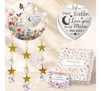 Joybble Sister Gifts, Gifts for Sister - Butterfly Crystal Suncatcher, Sun Catchers for Windows, Flower Moon Rainbow Crystal Suncatchers, Ideal Present for Sister On Her Birthday, with Greeting Card