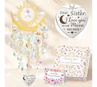 Joybble Sister Gifts, Gifts for Sister - Butterfly Crystal Suncatcher, Sun Catchers for Windows, Gold Moon Rainbow Crystal Suncatchers, Ideal Present for Sister On Her Birthday, with Greeting Card