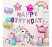 Joybble Unicorn Birthday Decoration Set, Cute Huge 3D Unicorn Theme Star Latex Balloons for Kids, Pastel Happy Birthday Letter Balloon Set, Party Supplies for Daughter Granddaughter Baby Shower