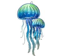 JOYBee Ocean Jellyfish Wall Art Decor-Sea Life Nautical Home Hanging Decor-Glass&Metal Jellyfish Decoration for Pool,Beach,Patio,Living Room,Bathroom,Boat, Coastal Decorations(17inch)