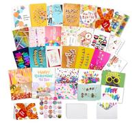Joyberg 32 PCS Happy Birthday Cards and Envelopes Self-Sealing, 4x6 Multi-Style Happy Birthday Bulk Box, Blank Originality Birthday Cards for Kids Birthday Cards Pack for School, Office, Family,