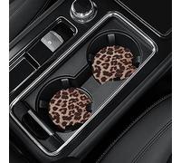 Joyberg 4 Pack Leopard Print Neoprene Car Coasters, 2.75 Inch Round, Boho Cup Holder Coasters for Women