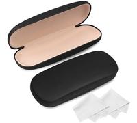 Joyberg Glasses Case, 2 Pack Eyeglass Case with Cleaning Cloth, Glasses Case Hard Shell Fits Most Glasses, Black, Large