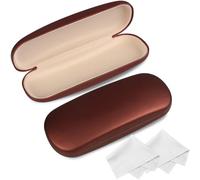 Joyberg Glasses Case, Eyeglass Case with Cleaning Cloth, Glasses Case Hard Shell Fits Most Glasses, Brown, Large