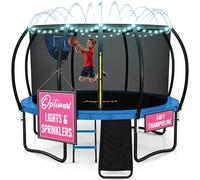 JoyBerri Upsurge Trampoline Outdoor - ASTM Certified Safe 8Ft 10Ft 12Ft 14Ft 15Ft 16Ft Recreational Trampoline for Kids and Adults. Anti-Rust Coating with Enclosure Net, Ladder, Sprinkler & LED Lights