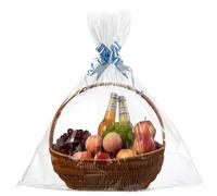 joybest 20 Pcs Clear Cellophane Bags, 24x 30 Inches Large Clear Basket Bags Plastic Cellophane Wrap for Gift Baskets Packaging with Pull Bow Ribbons