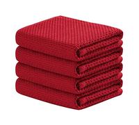 joybest Cotton Kitchen Towels, 4-Pack Waffle Weave Ultra Soft Absorbent Dish Towels Quick Drying Kitchen Dish Cloths, 18 in x 28 in, Red