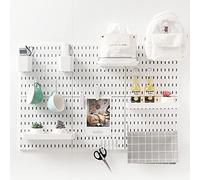 JoyBHole 33"x22" Pegboard Combination Kit and 18 Accessories(Shelf Storagebox Hook Brackets Clips) No Punching for Garage Kitchen Living Room Bathroom Office,Pegboard Wall Organizer (White, 6)