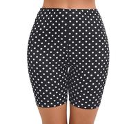 JOYBIK Women's 7" High Waisted Boardshorts Swimsuit Boy Shorts Bikini Bottoms Bathing Suit, Black/Polka Dot, XL