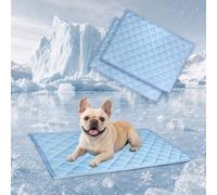 JoyBlooms Cooling Mat for Dogs 2Pack Cooling Pad for Dogs Pad Crate Pad with Elastic Strap,Q-Max 0.46 Cool Anti-Slip Breathable Thin Lightweight Portable Washable Kennel Mats Blue 29" x 21" (Medium)