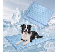 JoyBlooms Cooling Mat for Dogs 2Pack Cooling Pad for Dogs Pad Crate Pad with Elastic Strap,Q-Max 0.46 Cool Anti-Slip Breathable Thin Lightweight Portable Washable Kennel Mats Blue 35" x 23" (L-Crate)