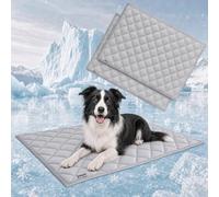 JoyBlooms Cooling Mat for Dogs 2Pack Cooling Pad for Dogs Pad Crate Pad with Elastic Strap,Q-Max 0.46 Cool Anti-Slip Breathable Thin Lightweight Portable Washable Kennel Mats Grey 35" x 23" (L-Crate)