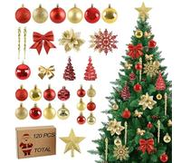 Joyblossom 120 PCS Christmas Tree Decorations, Christmas Baubles, Red and Gold Ornaments for Tree Decorations, Shatterproof Balls Hanging Baubles, for Xmas Party Decor, Wreaths, Xmas Garland