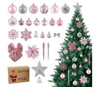 Joyblossom 120pcs Christmas Ornaments set, Pink Christmas Decorations, Xmas Baubles, Ornaments for Tree, with Snowflakes, Bows, Hanging Decorations for Xmas Tree, Party, Festive Holiday, Pink Sliver