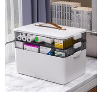 JOYBOS 3-Tier Medicine Storage Box Cabinet, Empty First Aid Kit Portable Medical Supply Organizer with Leather Handle for Home