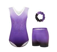 JoyBound Girls' Gymnastics Leotards LongSleeves Set -Three-Piece for Long Sleeves or Sleeveless Leotard, Shorts & Hairband Gradient Color Ballet Unitard Outfit for Ages 5-12 Dancers Girl