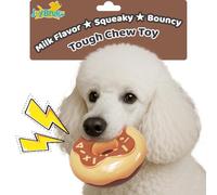 JoyBruko Dog Toys for Aggressive Chewers, Indestructible Squeaky Chew Toy to Keep Them Busy, Interactive Rubber Donut with Milk Flavor & Bounce, Teeth Cleaning for Small Medium Large Breed, Brown