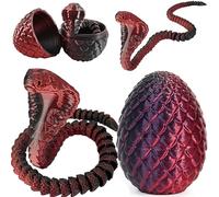 Joycabin 3D Printed Animals, 3D Printed Snake Fidget Toy, Easter 3D Printed Cobra Snake Eggs, Fidget Mini Animals Toy Articular Mobility Toys for Adults and Kids Autism/ADHD (Cobra - Black Red)