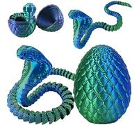 Joycabin 3D Printed Animals, 3D Printed Snake Fidget Toy, Easter 3D Printed Cobra Snake Eggs, Fidget Mini Animals Toy Articular Mobility Toys for Adults and Kids Autism/ADHD (Cobra - Blue Green)