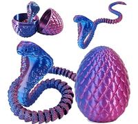 Joycabin 3D Printed Animals, 3D Printed Snake Fidget Toy, Easter 3D Printed Cobra Snake Eggs, Fidget Mini Animals Toy Articular Mobility Toys for Adults and Kids Autism/ADHD (Cobra - Purple Blue)