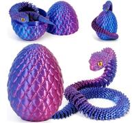 Joycabin 3D Printed Animals, 3D Printed Snake Fidget Toy, Easter 3D Printed Dragon Egg Snake Eggs, Fidget Mini Animals Toy Articular Mobility Toys for Adults and Kids Autism/ADHD (Purple Blue)