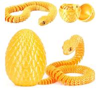 Joycabin 3D Printed Animals, 3D Printed Snake Fidget Toy, Easter 3D Printed Dragon Egg Snake Eggs, Fidget Mini Animals Toy Articular Mobility Toys for Adults and Kids Autism/ADHD (Gold)