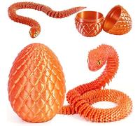 Joycabin 3D Printed Animals, 3D Printed Snake Fidget Toy, Easter 3D Printed Dragon Egg Snake Eggs, Fidget Mini Animals Toy Articular Mobility Toys for Adults and Kids Autism/ADHD (Red Gold)