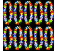 Joycabin Pack of 10 LED Hawaii Chains Flowers, Luminous Hawaiian Flower Chains, Hawaiian Decorative Garlands, Colourful Flower Chains Hawaii for Children Adults Tropical Birthday Party Beach Holidays