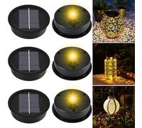 Joycabin Pack of 6 Solar Replacement Top 8 cm With LED Warm White Light - IP65 Waterproof Battery Box Panel and Lid for Garden Lanterns
