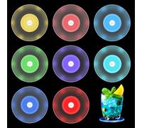 Joycabin Pack of 8 LED Coasters, Colourful LED Coasters, Luminous with 7 Light Modes, Drinks Coasters, Waterproof Luminous Coasters for Parties, Weddings, Bar, Christmas