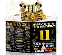 Joycard 11nd Birthday Card for Girl Boy, 3D Pop Up Happy Birthday Gift for Daughter Son, Funny 11 year old Birthday Decorations for Grandson Granddaughter, Back in 2015 Laser Gold Retro Theme