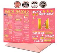 Joycard 14th Birthday Card with Envelope, 14th Birthday Decorations for Girls, 14th Birthday Gifts for Daughter, Happy Birthday Cards for 14 Year Old Granddaughter, Back in 2012