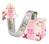 Joycard 15th Birthday Money Box for Girl or Daughter, 15 Years Old Birthday Decorations, Fun Pull-Out Cash Gift Box for Parties, Ideal for 15th Birthday Surprises （with 35PCS Bags）