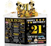 Joycard 21st Birthday Card for Her Him, 3D Pop Up Happy Birthday Gift for Daughter Son, Funny 21 year old Birthday Decorations for Granddaughter Grandson, Back in 2004 Laser Gold Retro Theme