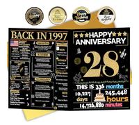 Joycard 28th Anniversary Card for Women Men, Gold Wedding Card for Wife Husband, Sweet Marriage Decorations Gifts for Couple, Perfect for Her Him on Anniversary Day, Back in 1997