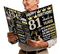 Joycard 81st Jumbo Birthday Card with Envelope, 81st Birthday Decorations for Women Men, 81st Birthday Gifts for Grandpa Grandma, Happy Birthday Cards for 81 Year Old Mother Dad, Back in 1945